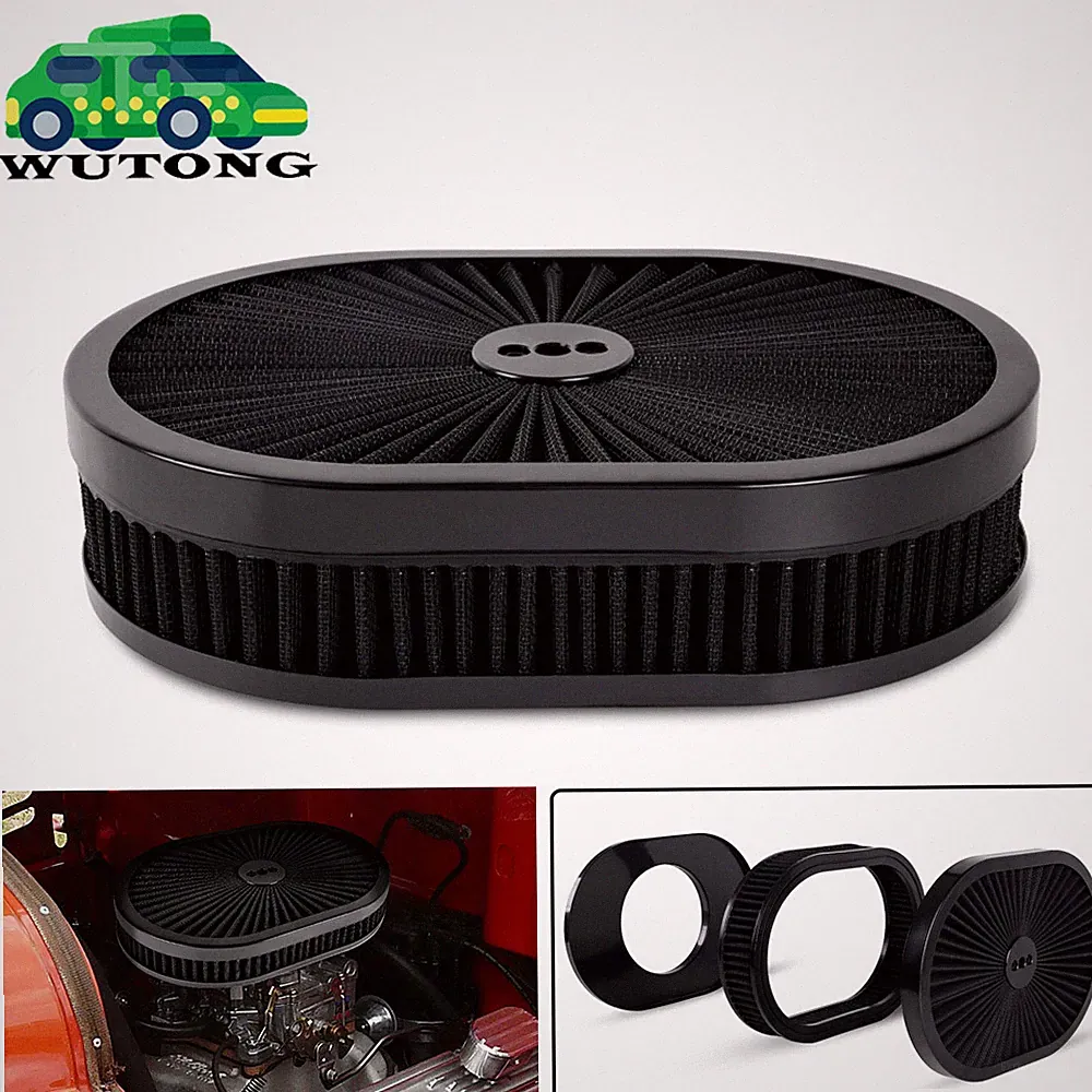 12''x2'' Washable Oval Filter Flow Air Cleaner Kit For 5-1/8" Opening Carb Inlet