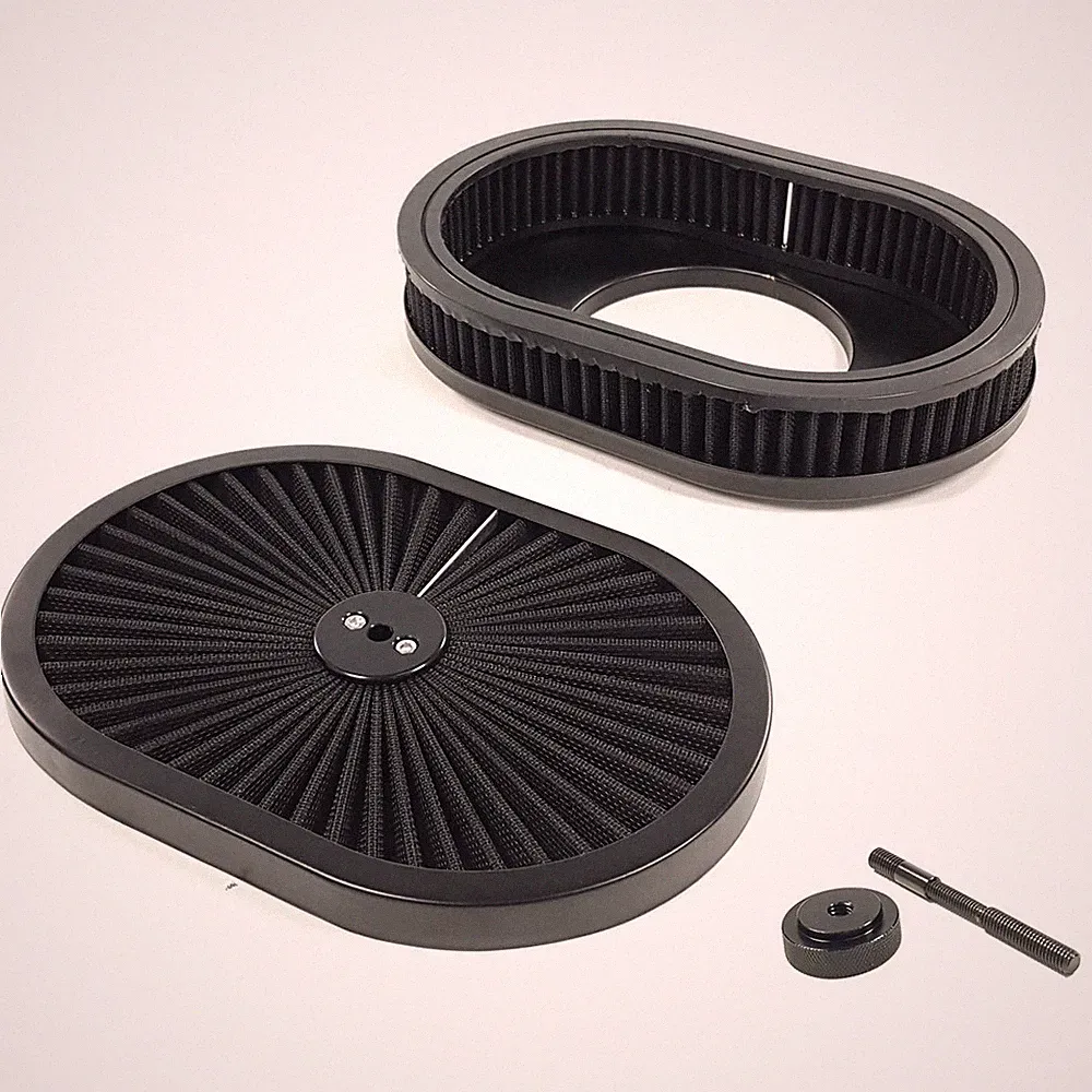 12"x3" Air Filter Washable Super Flow Oval Air Cleaner For 5-1/8" Inlet Black