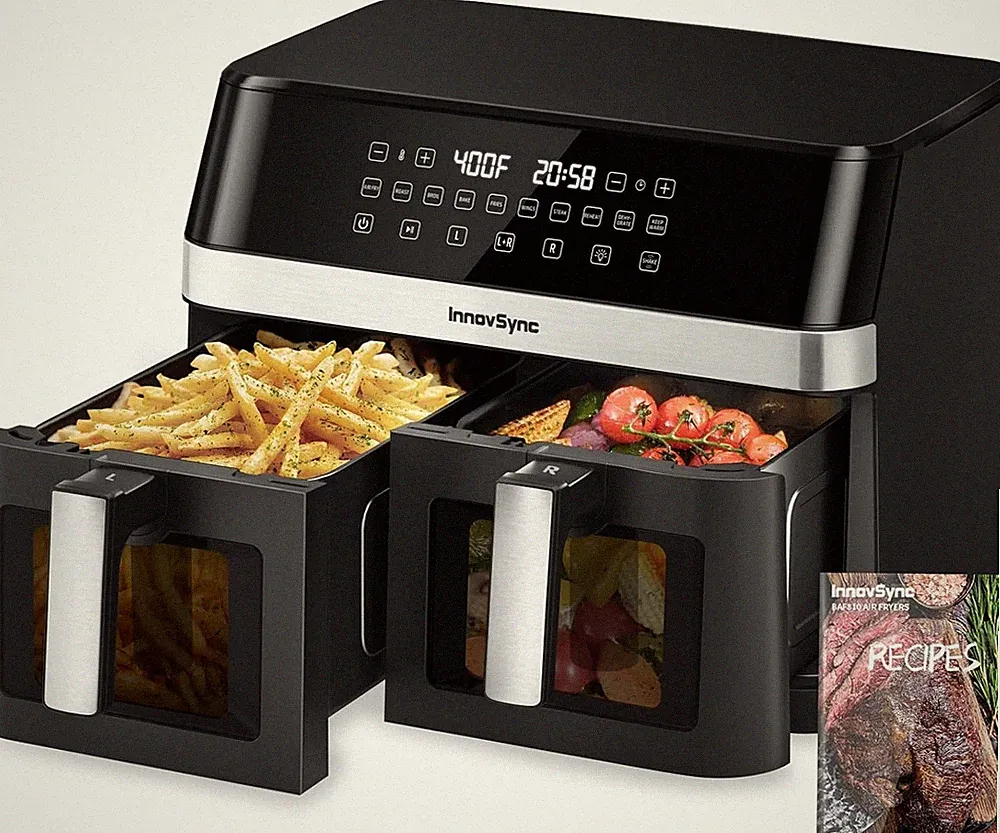 12QT Large Dual Air Fryer, 10-in-1 Double Zone Airfryer with 2×6QT Baskets