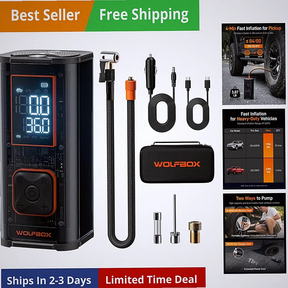 150PSI Heavy Duty Tire Inflator Portable Air Compressor,Double- cylinder 45LP...