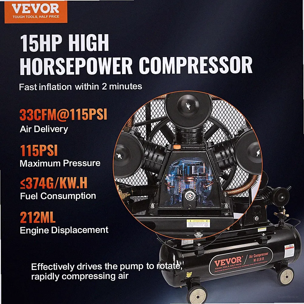 15HP Gas Powered Air Compressor, 30 Gallon Horizontal Air Compressor Tank, 33CF