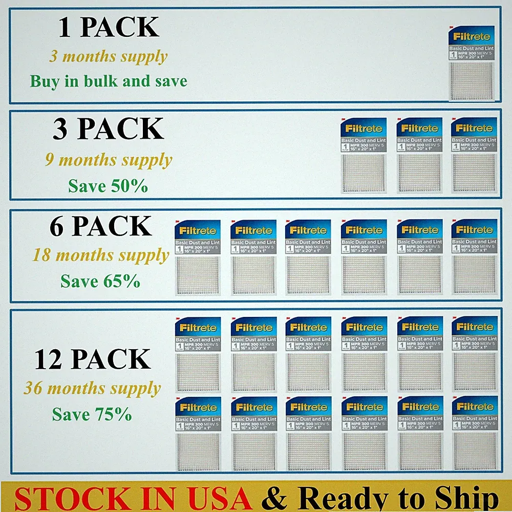 Filtrete Air-Filter Basic Pleated Furnace Replacement Pad Dust Pack Lot 3M 6 12