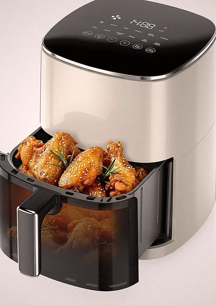 NEWBULIG 6.3QT Air Fryer with Visual Window 12-in-1 Digital Square Basket Black